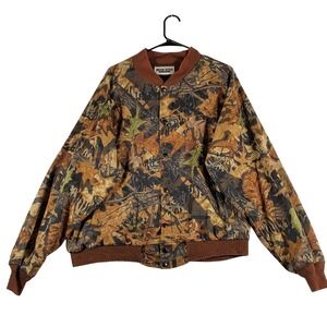 Vintage 90s Y2K Jerzees Mossy Oak Forest Floor Camo Bomber Jacket Snap XL